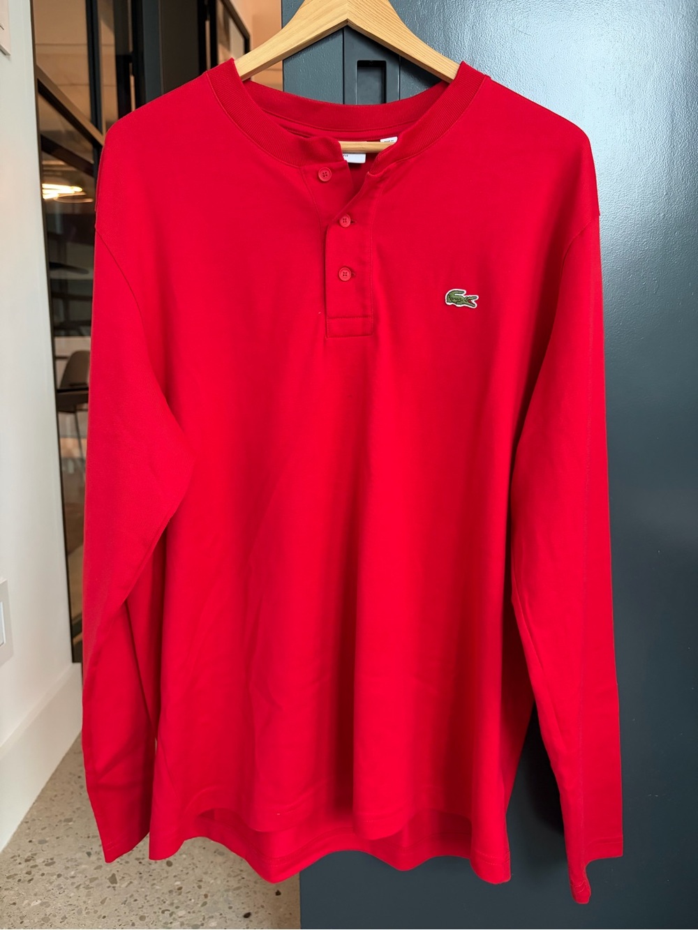 Medium/Size 5 - Red Lacoste Henley Long-Sleeved t-shirt - minimal wear